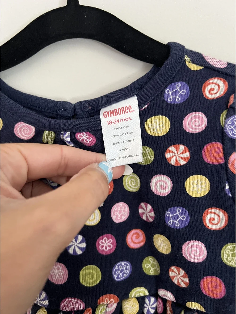 Y2K Gymboree 2008 Navy Candy AOP Long Sleeve Dress
